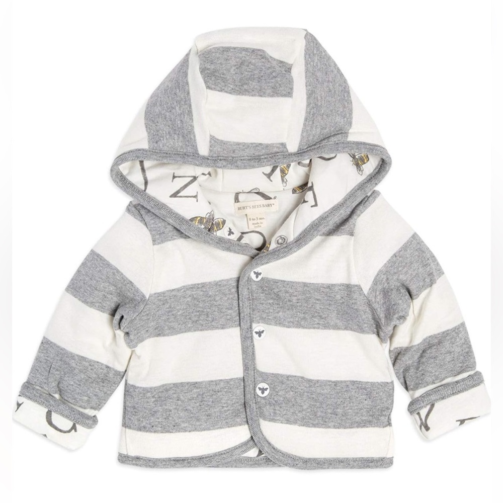 🫐3/$30 Burts Bees Baby Organic Reversible Hooded Jacket for Kids 12m